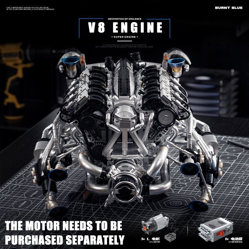 Model Kit Engine - MOC Supercar V8 Engine Building Blocks